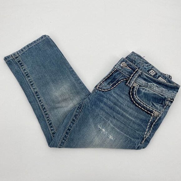 MISS ME Signature Cuffed Capri 100% Cotton Cropped Jeans Size 25 - Picture 1 of 8